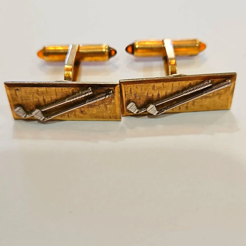 KREMENTZ VINTAGE GOLF CUFFLINKS GOLD MID CENTURY